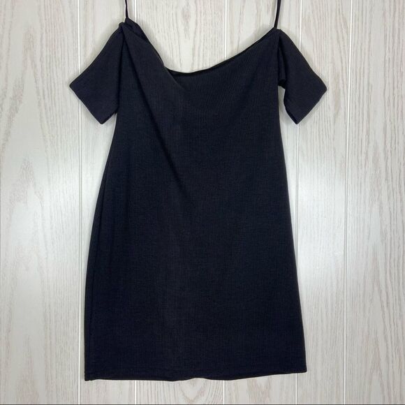 Sabo Skirt Black Ribbed Off Shoulder Bodycon Dress Size Large - Picture 3 of 5